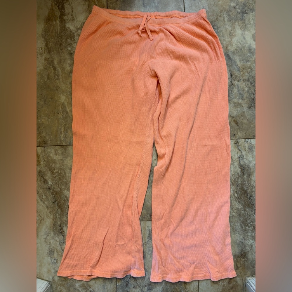 SKIMS Waffle Knit Straight Leg Loose Fit Cotton Pants In Coral Women’s Size 2X - Picture 2 of 7